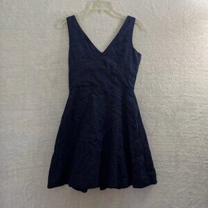 Gap Womans A Line Dress Blue Solid 0 Linen Sleeveless V Neck Zip Lined